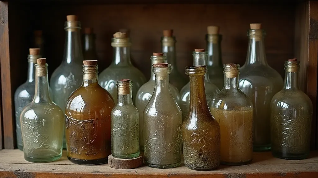 Collection of antique glass bottles.