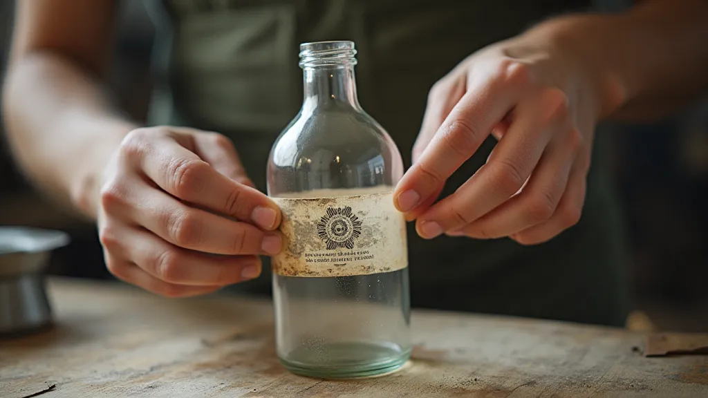 Applying stencil to antique bottle