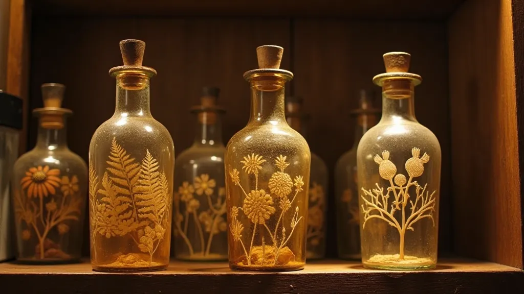 Collection of etched antique bottles
