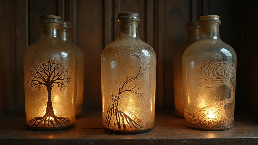 Collection of etched bottles