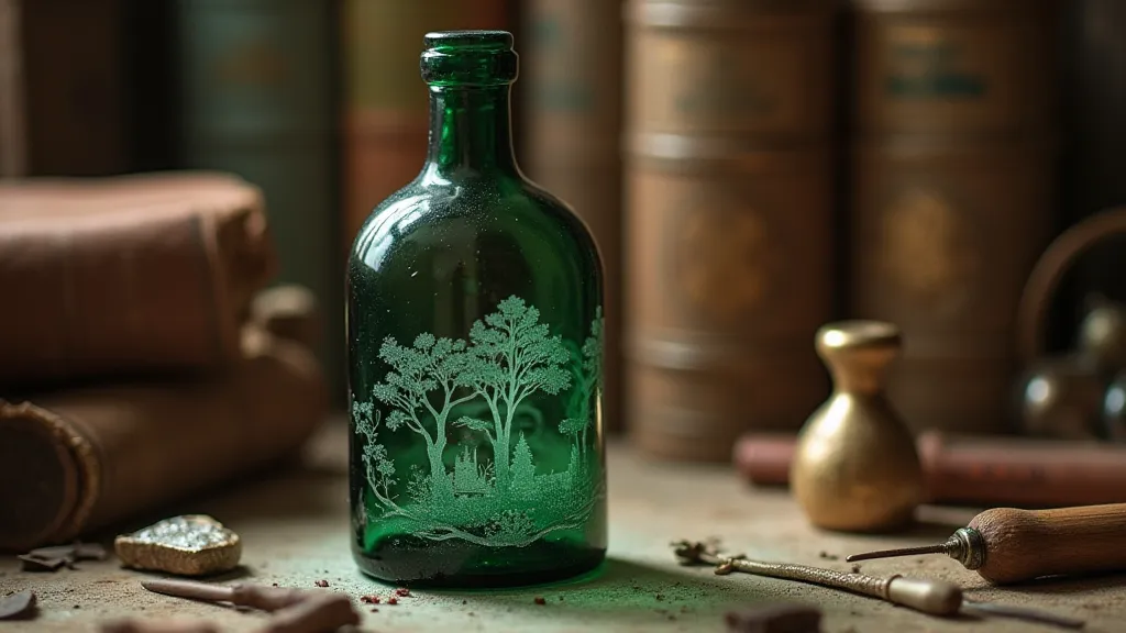 Antique bottle with etched relief