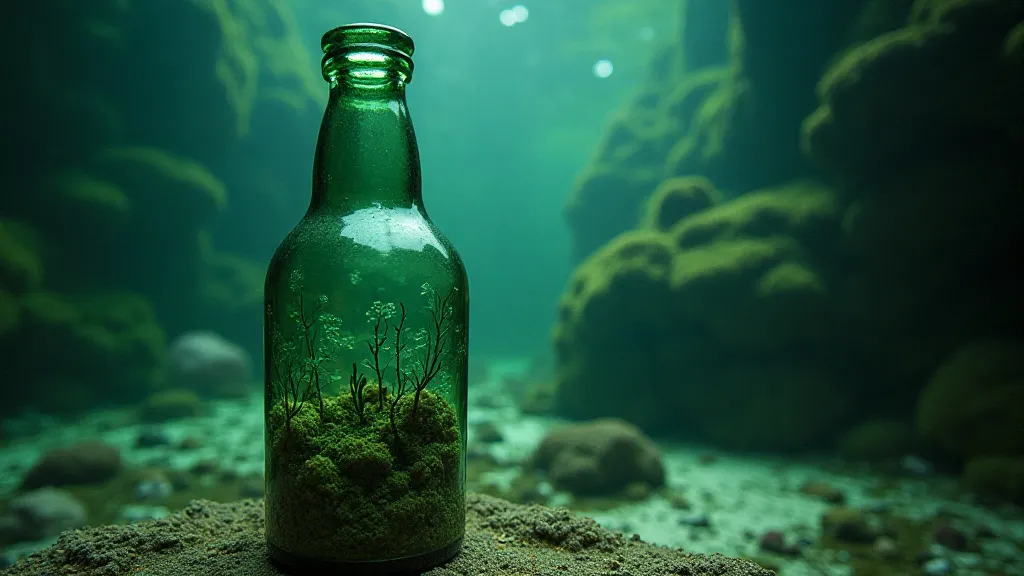 Antique bottle etched with coral reef scene