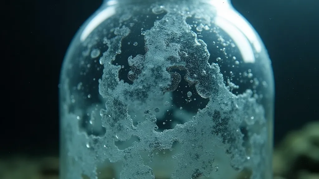 Etched glass bottle demonstrating light refraction
