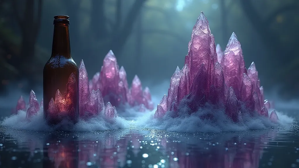 Antique bottle etched with a fantasy landscape