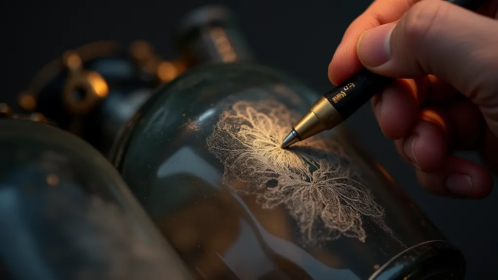 Hand etching design onto antique bottle
