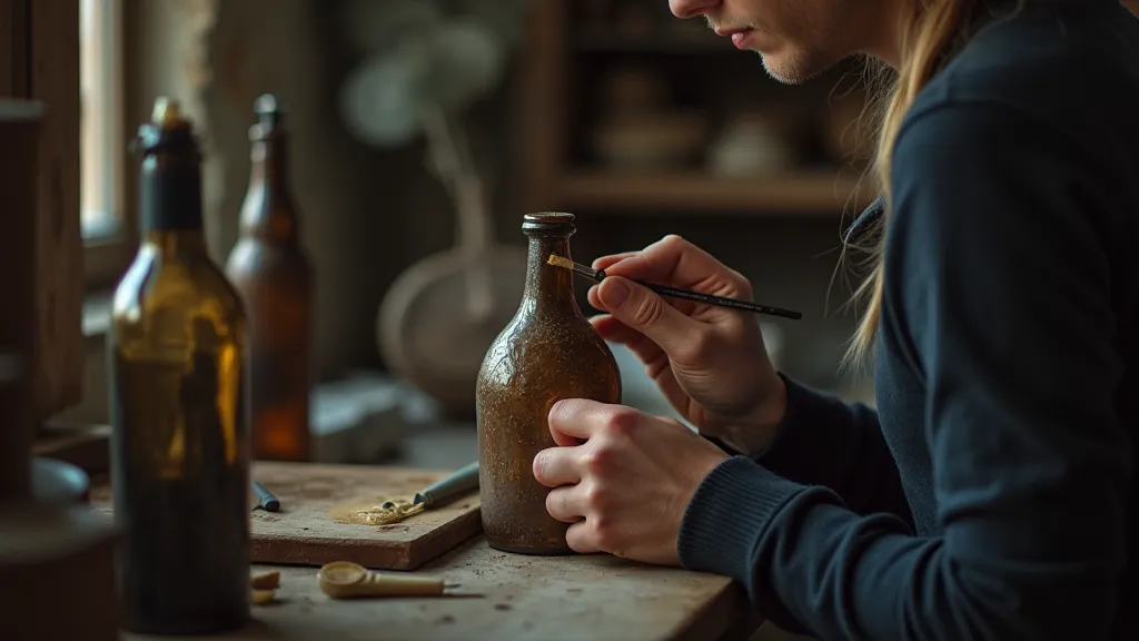Applying etching cream to bottle