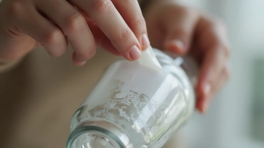 Hand peeling stencil from bottle