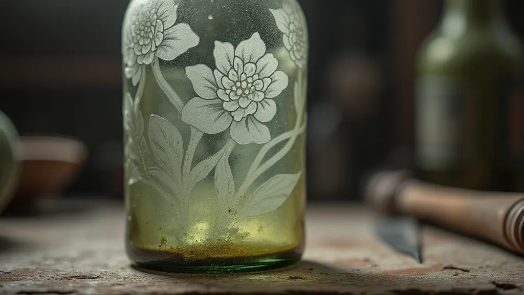 Finished bottle with reverse glass etching