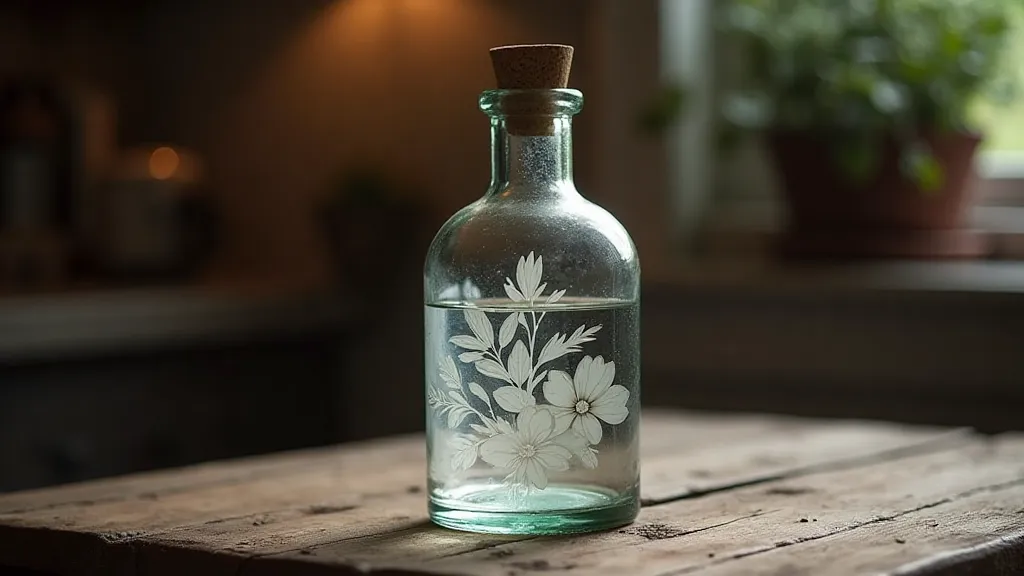 Completed reverse glass etched bottle