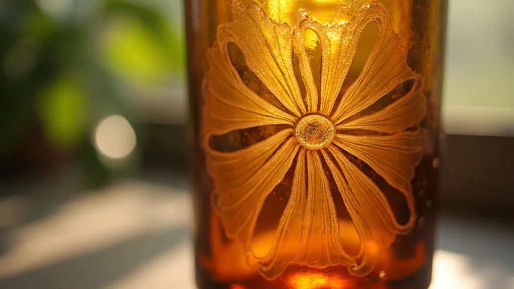Vintage bottle with reverse glass etching