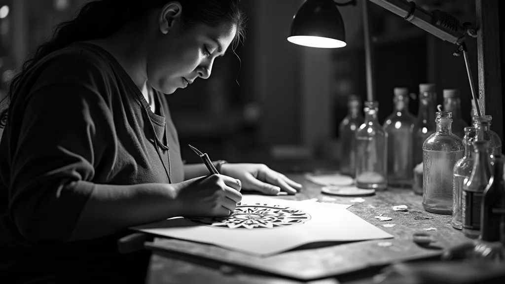 Artisan cutting a stencil